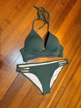 Shade & Shore Olive Bikini Set with Laser-Cut Band